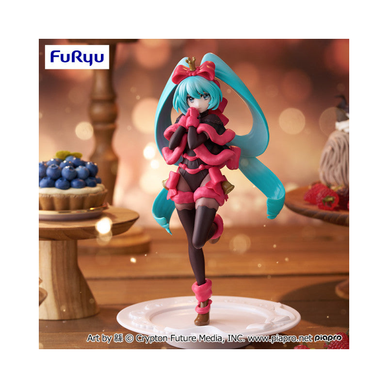 This festive Hatsune Miku figure showcases the beloved character in an uncommon darker palette, crafted by Furyu's SweetSweets Noel Raspberry collection. Standing approximately 21cm tall, the figure arrives with an innovative creative stand designed to resemble a decorative plate, adding visual interest to any display. Perfect for collectors seeking a distinctive seasonal interpretation of this iconic character.
