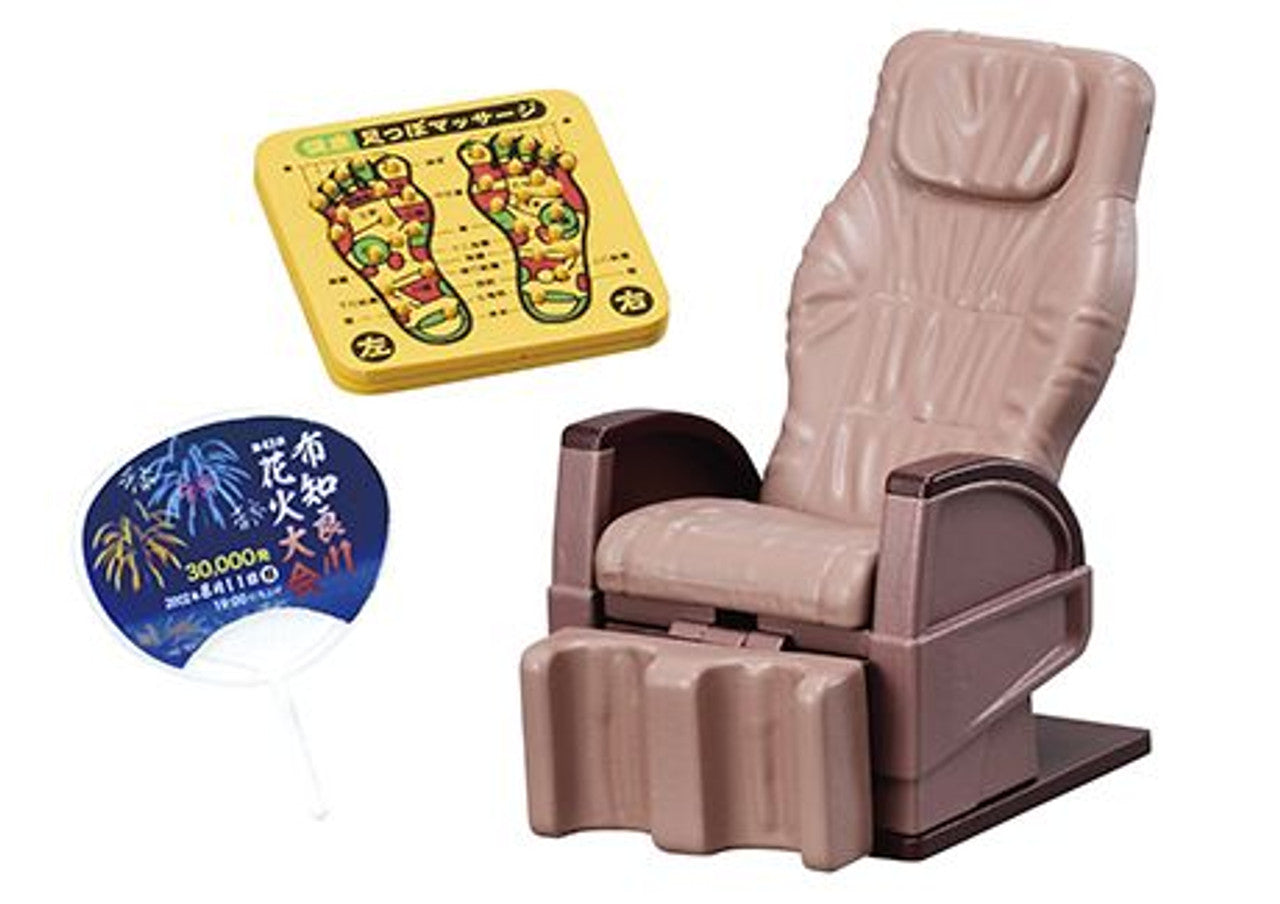Mini Massage chair with foot massage mat and promotional card on a white background