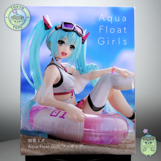 This Taito-crafted collectible features Hatsune Miku rendered in aquatic attire, positioned on a floating ring with integrated water base display stand. Standing approximately 10cm tall, the figure introduces dynamic visual interest and dimensional variety to any collection. An ideal acquisition for enthusiasts seeking distinctive character representations with premium manufacturing quality.