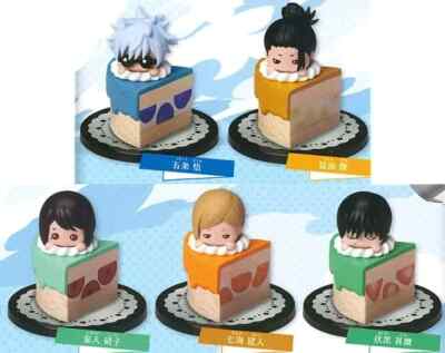 Jujutsu Kaisen Kaigyoku Gyokusetsu Pettit Birth - Full Set  
Five beloved characters perch adorably atop their own cake slices—Satoru Gojo, Suguru Geto, Shoko Ieiri, Kento Nanami, and Toji Fushiguro. 