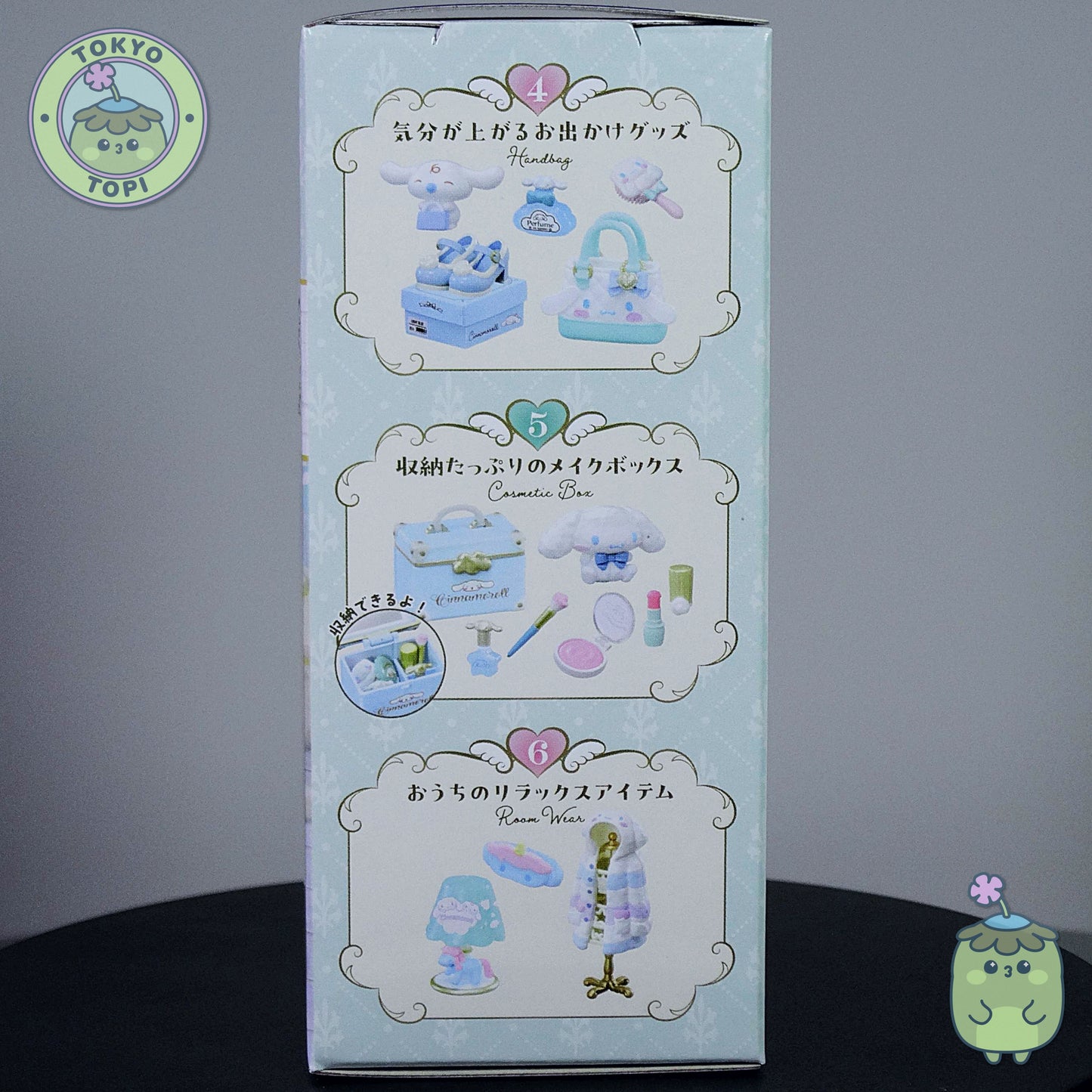 Product packaging with illustrations and text on a gray background